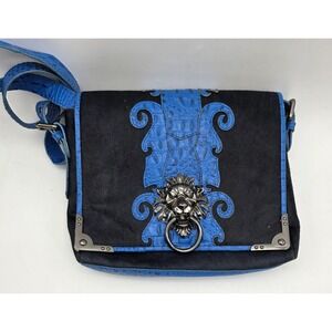 Sharif 1827 Lion's Gate Black Blue Leather Crossbody Shoulder Bag